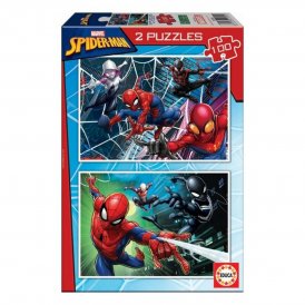 Sæt med 2 Puslespil Spider-Man Hero 100 Dele 40 x 28 cm