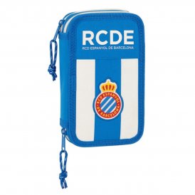 RCD Espanyol Dobbelt penalhus RCD Espanyol Blå Hvid 12.5 x 19.5 x 4 cm (28 Dele)