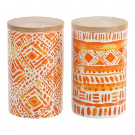 Blik DKD Home Decor Orange Bambus Porcelæn (2 pcs) (9.8 x 9.8 x 15.5 cm)