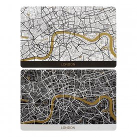 Dækkeserviet DKD Home Decor London Hvid Sort Polypropylen (PP) (2 pcs) (43.5 x 28.5 x 28.5 cm)