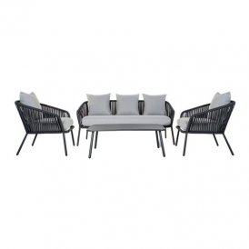 Sofa og spisebordssæt DKD Home Decor Have Grå Polyester Aluminium (4 pcs)
