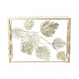 Konsol DKD Home Decor Spejl Gylden Metal Tropisk Blad af en plante (108 x 37 x 79,5 cm)
