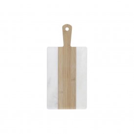 Skærebræt DKD Home Decor Hvid Natur Bambus Marmor Plastik Rektangulær 38 x 18 x 1 cm