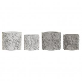 Grydesæt DKD Home Decor Grå Cement Hvid Moderne Geometri (2 enheder) (17 x 17 x 15 cm)