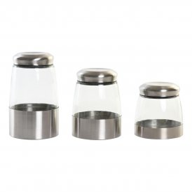 DKD Home Decor Sæt med 3 Dåser DKD Home Decor Krystal Sølvfarvet Gennemsigtig Rustfrit stål