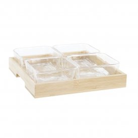 DKD Home Decor Snack bakke DKD Home Decor Natur Bambus Aluminium Krystal 280 ml 21 x 21 x 6 cm