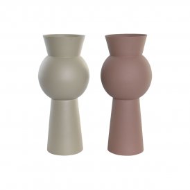 Vase DKD Home Decor Beige Pink Jern 17 x 17 x 40,5 cm (2 enheder)