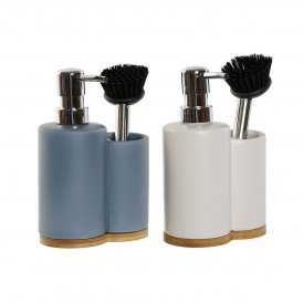 DKD Home Decor 2-i-1 sæbedispenser til håndvasken DKD Home Decor Bambus Rustfrit stål Dolomite 11,5 x 6,5 x 18,5 cm (2 enheder)