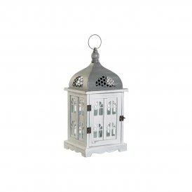 Laantarn DKD Home Decor Ældet overflade Hvid Grå Træ Krystal 19 x 19 x 42 cm