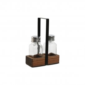Home ESPRIT Salt og Peberbøsser Home ESPRIT Sort Krystal Akacie 12 x 6 x 17,5 cm