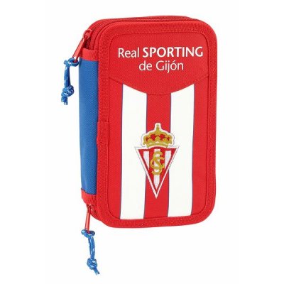 Dobbelt penalhus Real Sporting de Gijón Hvid Rød Sportslig 28 Dele 12.5 x 19.5 x 4 cm