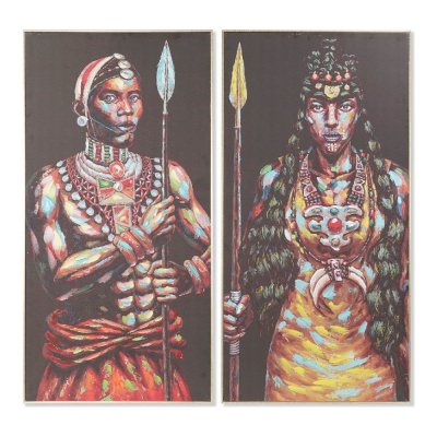 Maleri DKD Home Decor 60 x 5 x 120 cm Kolonistil Afrikansk mand (2 enheder)