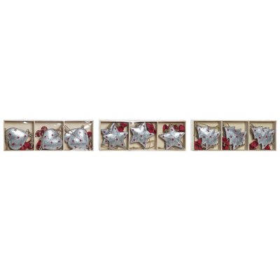 Juledekorationssæt DKD Home Decor Hjerte Metal Træ Tov (6 x 2 x 12 cm) (3 pcs)