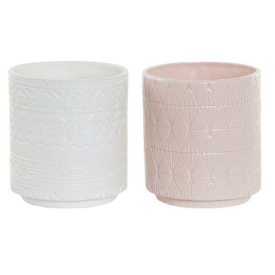 Urtepotte DKD Home Decor Porcelæn Pink Hvid (14 x 14 x 15.5 cm) (2 pcs)