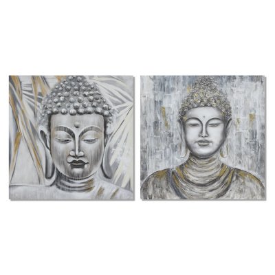 Maleri DKD Home Decor Fyrretræ Lærred Buddha (2 pcs) (100 x 2.8 x 100 cm)