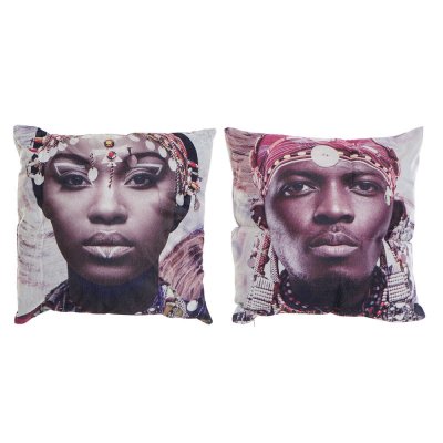 Pude DKD Home Decor Multifarvet Polyester Afrikansk mand (2 pcs) (45 x 10 x 45 cm)