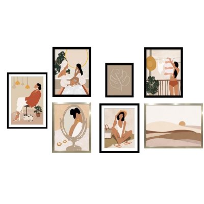 Sæt med 7 malerier DKD Home Decor Kvinder (43 x 2 x 63 cm)