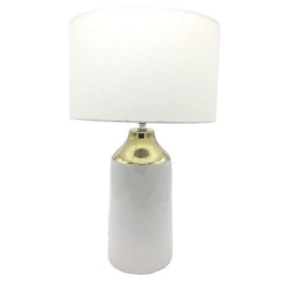 Bordlampe DKD Home Decor Gylden Polyester Hvid Stentøj (32 x 32 x 52 cm)