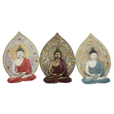 Vægdekoration DKD Home Decor Blå Rød Gylden Buddha Orientalsk 19,3 x 3,7 x 27,3 cm (3 Dele)