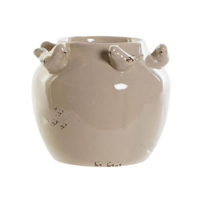 Vase DKD Home Decor Porcelæn Grå Beige Fugle Shabby Chic (15 x 15 x 13,5 cm) (2 enheder)