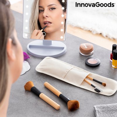 Sæt med makeup børster i træ med bæretaske Miset InnovaGoods 5 Dele