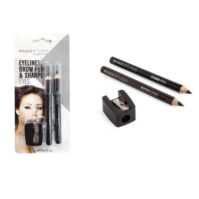 Makeup Sæt Magic Studio Eyeliner Brow Pencil And Sharpener Øjne 2 Dele (3 pcs)