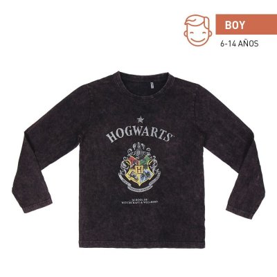Langærmet T-shirt til Børn Harry Potter Grå Mørkegrå